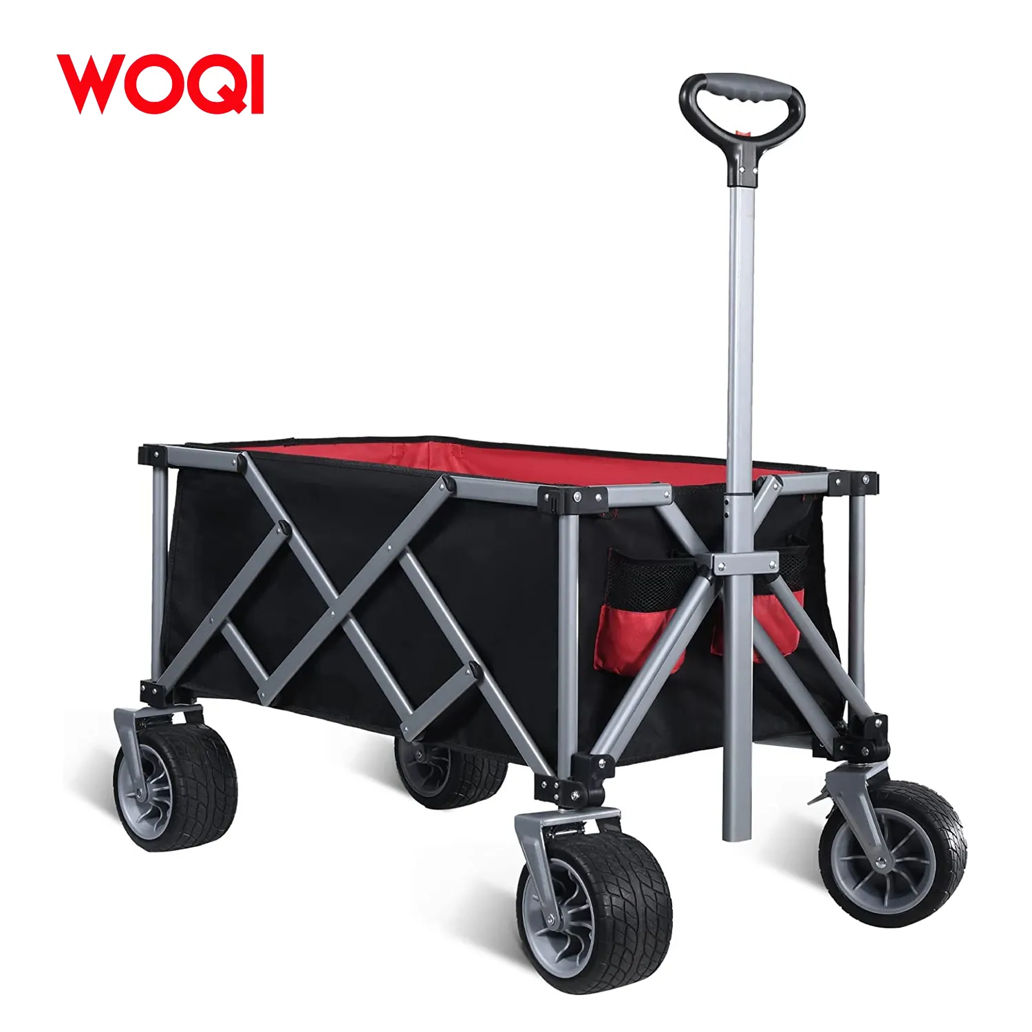 Carrello pieghevole pieghevole WOQI, carrello portatile, capacità 122L e carro di carico del peso da 220 libbre-nero con rosso