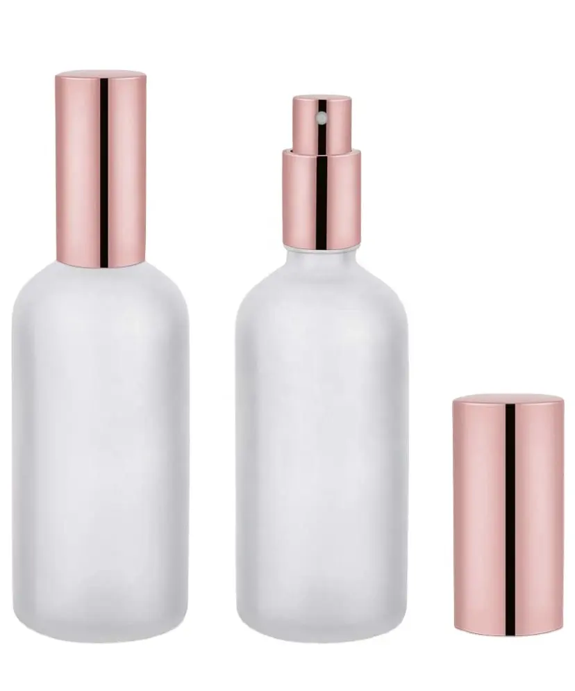 Botella de aluminio esmerilada de 15ml, 30ml, 50ml, 100ml, aceite esencial cosmético, suero de Perfume, loción, oro rosa, bomba de aluminio