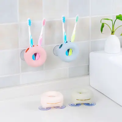Suporte de escova de dentes de sucção, prateleira de pendurar na parede do banheiro, plástico