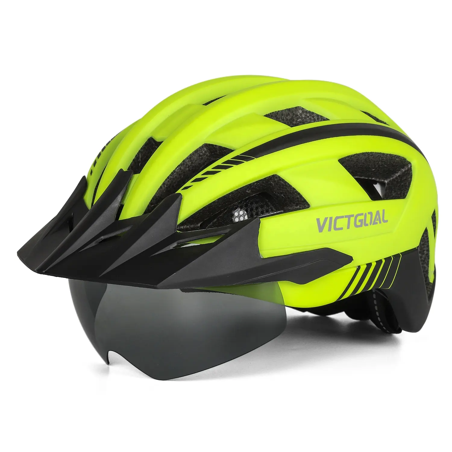 VICTGOAL หมวกกันน็อคจักรยาน LED ชาร์จไฟผ่าน USB,หมวกกันน็อกพร้อมแว่นตาและบังแดดรุ่น OEMODM ขนาดเล็ก UV400