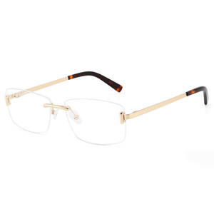 Simple Temperament High-Grade Acetate Metal Material Square Rimless Eyeglasses <strong>Frames</strong> Business Style with Brand <strong>Name</strong> - Product Image 4