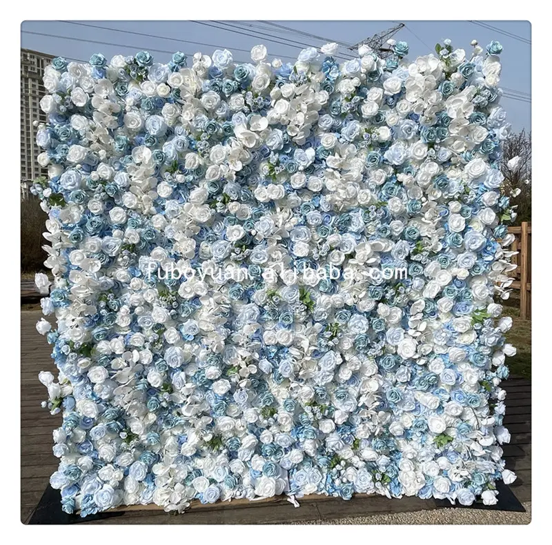 S07 Wedding Hotel Salon Decor 3D sfondo falso Flowerwall sfondo pannello blu seta artificiale rosa fiore parete in vendita noleggio
