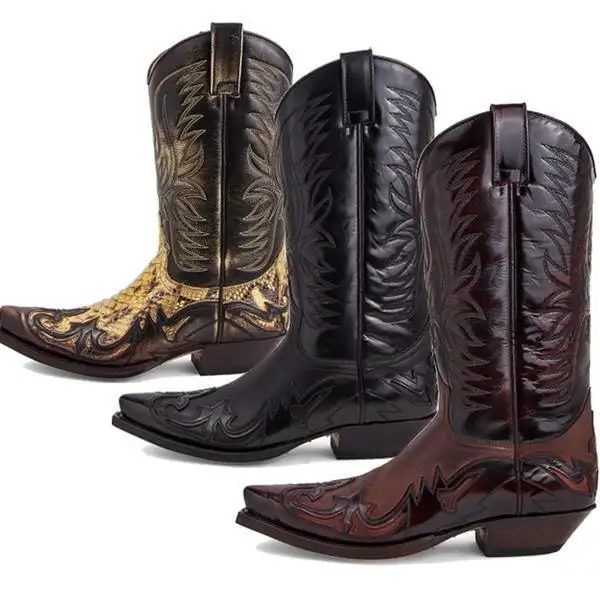 Pdep botas de cowboy, novo design de alta qualidade, couro pu para impressão, dicoreação, botas ocidental masculinas