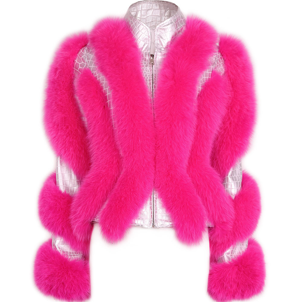 Embossed Croc Silver with White Fox Fur
