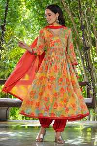 卸売工場供給アリアカットAnarkali Kurtis Pent with Dupatta for Office and Regular Wear from India - Product Image 5