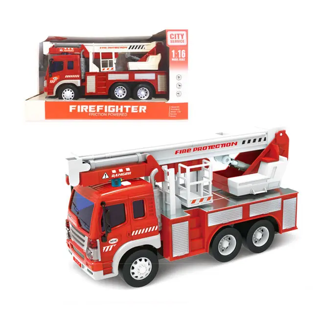 EPT-Camión de bomberos eléctrico de juguete con control remoto para niños, juguete con función de luz 1:16