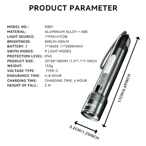 Warsun WS900 Banco de energía Advertencia Antorcha DE EMERGENCIA recargable Impermeable Zoom multifuncional Linterna de aluminio para exteriores - Product Image 2