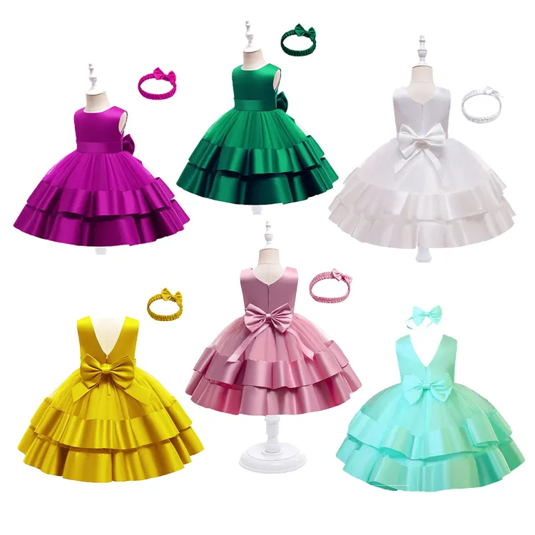 Vestidos de fiesta para niña pequeña, ropa de cumpleaños, sin mangas, de princesa, de bautismo Formal infantil, con lazo grande