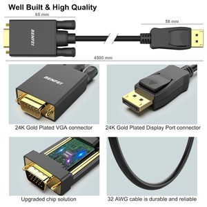 BENFEI <strong>DisplayPort</strong> to <strong>VGA</strong> 15 Feet Cable Uni-Directional DP <strong>DisplayPort</strong> Computer to <strong>VGA</strong> Monitor Cable Male to Male