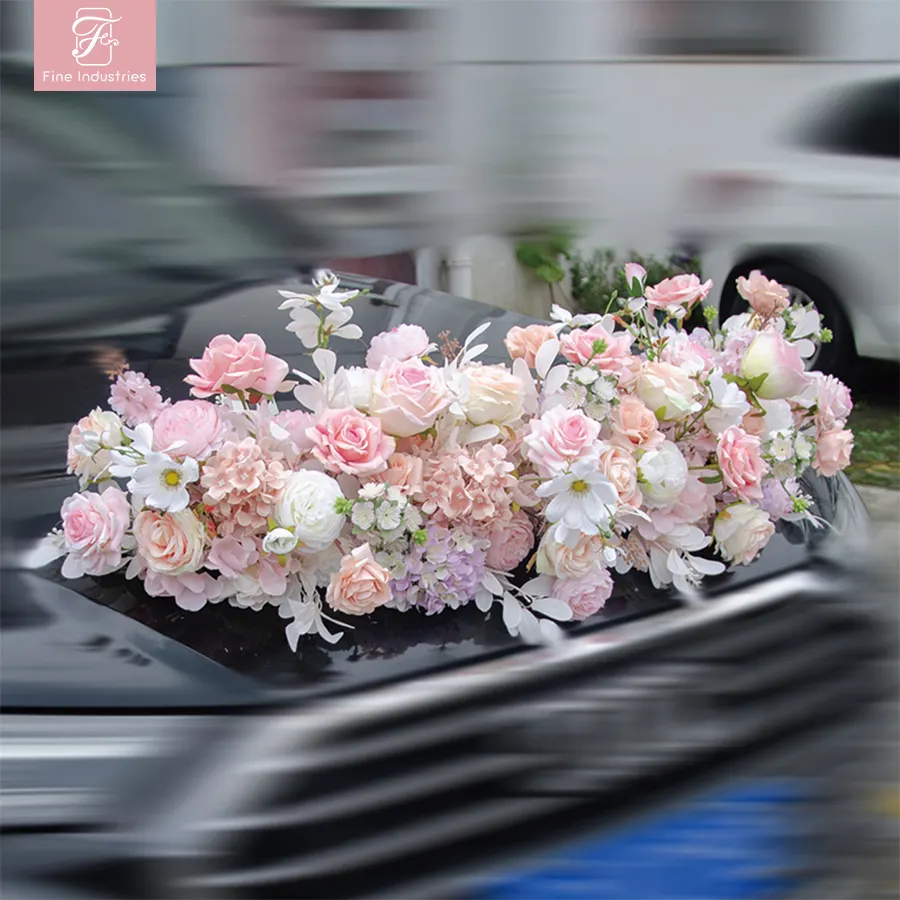 人工のカラフルな花の列の結婚式の造花ランナーの装飾車