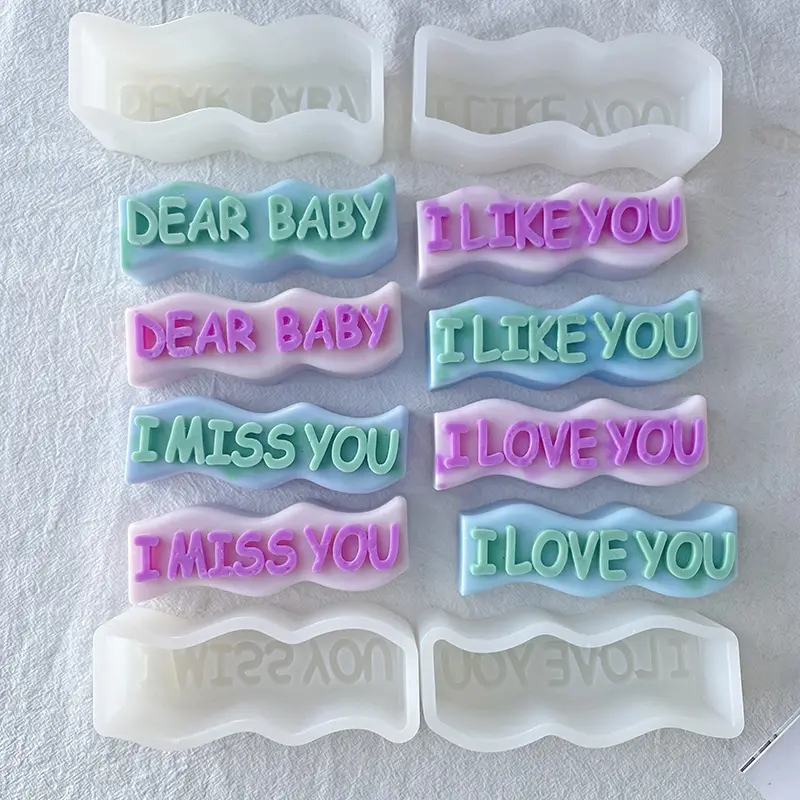 INTODIY New Letters Design DIY Rectangle Word Silicone Mould Wave Shape I Love You Letter silicone Candle Mold