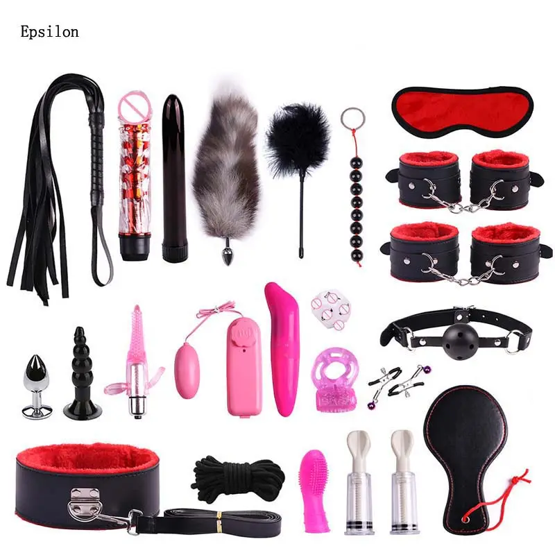 Epsilon BDSM polsini Sexy assistente di volo uniforme 11 pezzi vestito Plushy PU Kit Bondage in pelle per giochi SM per adulti