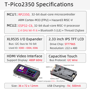LILYGO T-Pico2350 ESP32-C6 RP2350 Dual MCU Raspberry Pi scheda di sviluppo 2.33 pollici LCD WIFI modulo Wireless Bluetooth - Product Image 4