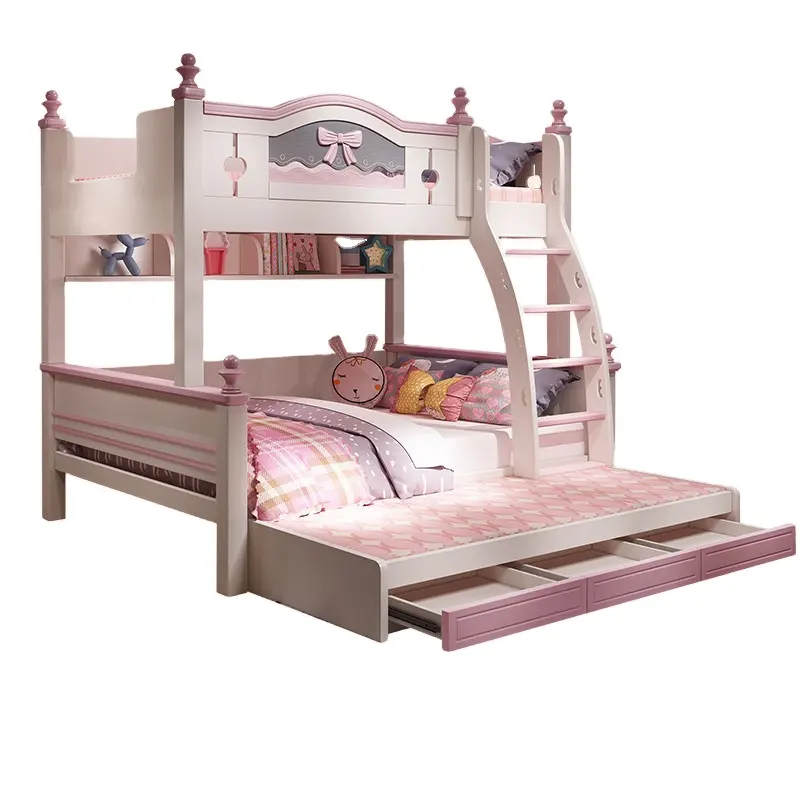 Lit de princesse pour filles, cadre de lit de grande taille avec tiroirs de rangement
