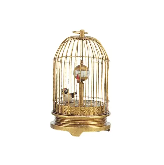コレクション、装飾のための大きなヴィンテージ面白い風アップ真鍮七宝フローラルベース鳥かご鳥機械式置時計