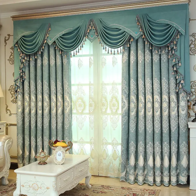 Cortina de tule bordado, super setembro novo design de tecido de tule handwork cortinas de luxo