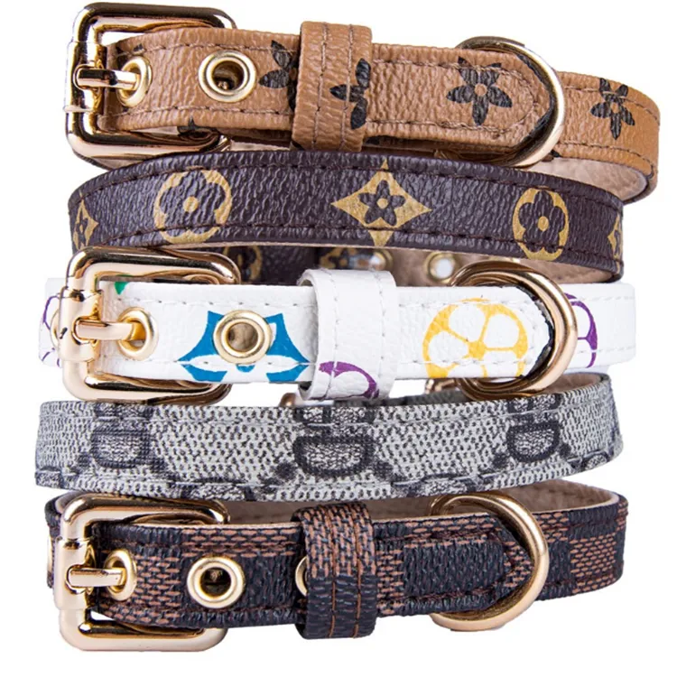 Pet Accessories Fashion Luxury Leather PU Classic Printing Designer Dog Collar Leash