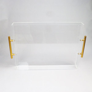 工厂定制透明萤石亚克力水果透明托盘亚克力方形托盘，带金柄 - Product Image 2