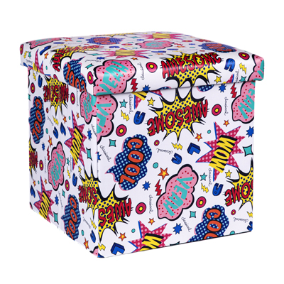 PVC leather storage ottoman printed pouf ottoman collapsible stool 38*38*38 folding ottoman for furniture