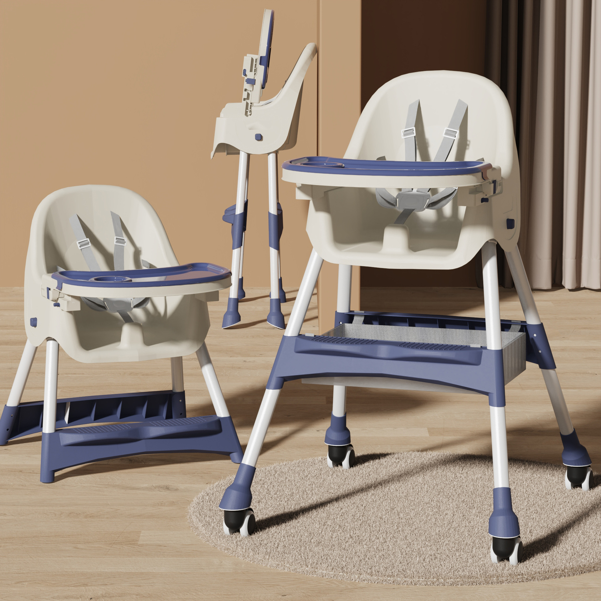 Blue wheels without seat cushions
