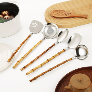 新颖设计木制火锅蘸器皿套装带壳漏勺带竹柄汤勺勺无漏壳 - Product Image 4