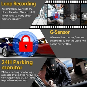Kefa 1080P Dual Lens Car Dvr Camera Cámara de salpicadero delantera y trasera con pantalla táctil IPS Video Recorder Car Mirror - Product Image 4