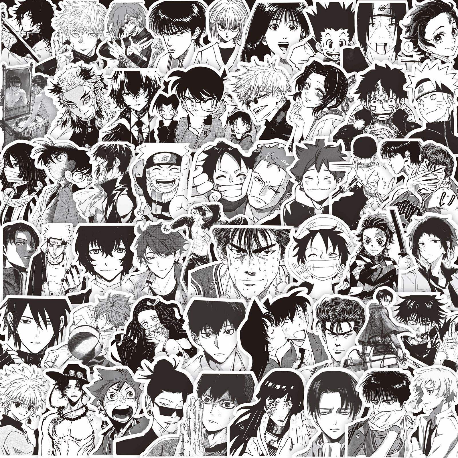 Autocollants mixtes anime noir et blanc 75 pièces