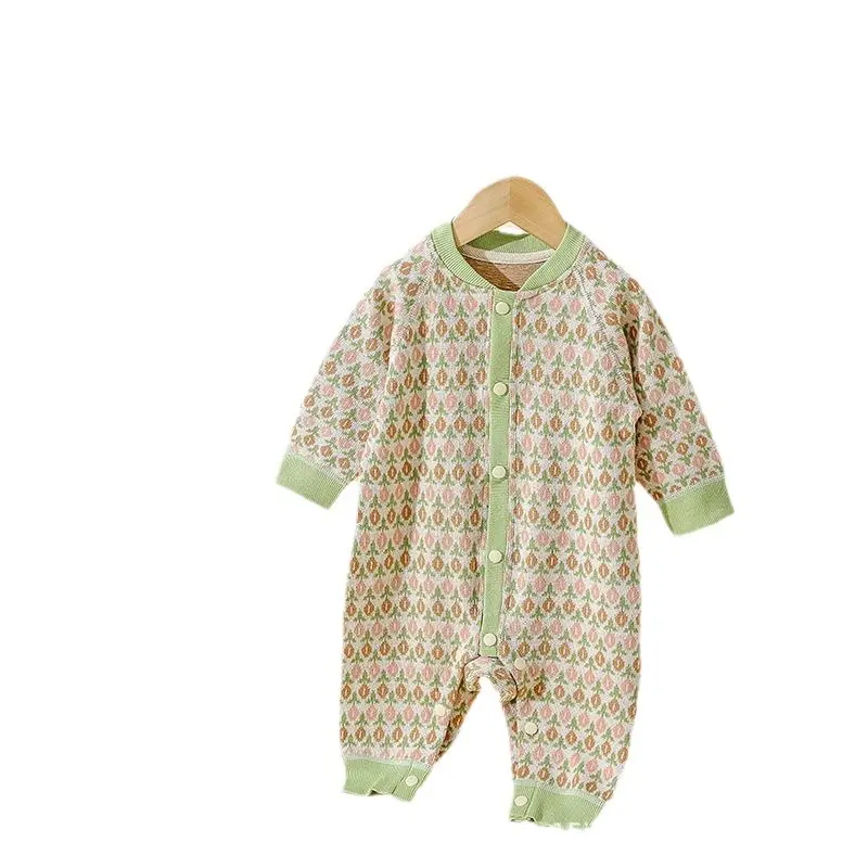 Pyjamas pour bébés Combinaison grenouillère pour bébés Hommes et femmes Veste tricotée à manches longues, chaude et désossée pour bébés