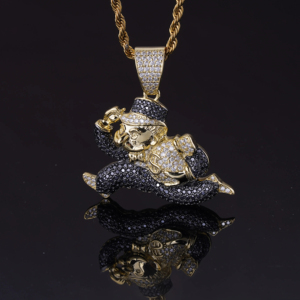 ラッパーヒップホップジュエリーS925シルバーアイスアウトリアルゴールドメッキブラックモアッサナイトモノポリランニングピエロマネーバッグペンダント男性用 - Product Image 3