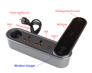 双面通用电源插座15W QC3.0快速充电2个USB端口5V/4.5A办公家用旋转桌面插座 - Product Image 5