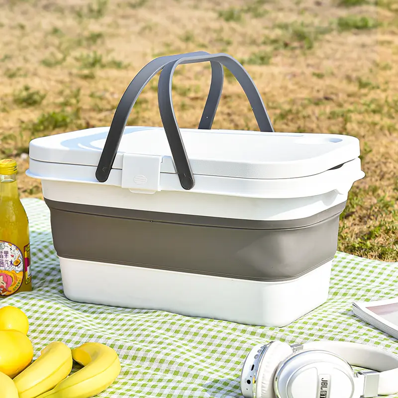 Panier de pique-nique pliable avec couvercle et plateau de Table pour le Camping et la randonnée