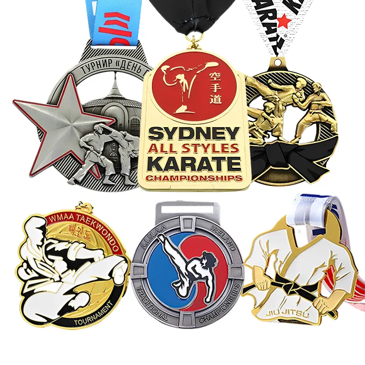 Medalla deportiva personalizada aleación de zinc 3D Metal Kung Fu Taekwondo Judo Karate Jiu Jitsu Race Award medallas con cinta