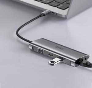 WIWU 10 ב 1 USB C רכזת מתאם מחשב נייד עגינה עם 3 * USB, 2*4k מקרן 3.5mm אודיו <span class=keywords><strong>VGA</strong></span> RJ45 כרטיס קורא עבור Macbook