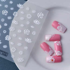 5D zambak çiçeği Nail Art etiketler 5D kabartmalı kendinden yapışkanlı çıkartmaları DIY manikür bezemeler çıkartmaları için