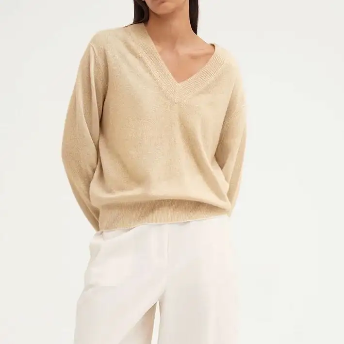 Осенний Модный высококачественный Женский 100% кашемировый трикотажный пуловер с V-образным вырезом, оверсайз, повседневные стильные свитера, Длинные топы размера XS