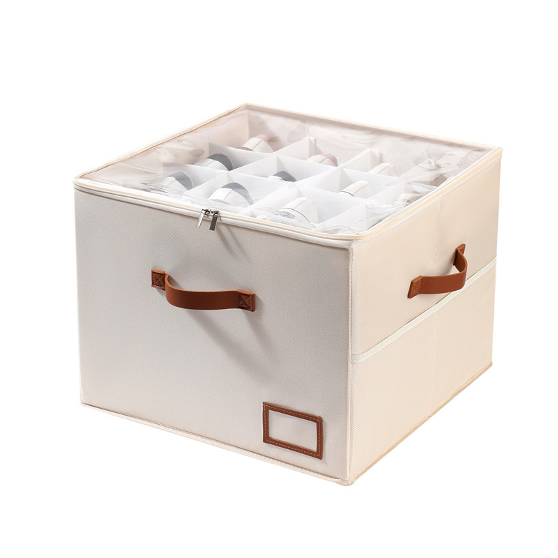 Beige storage box/shoe box with 16 compartments