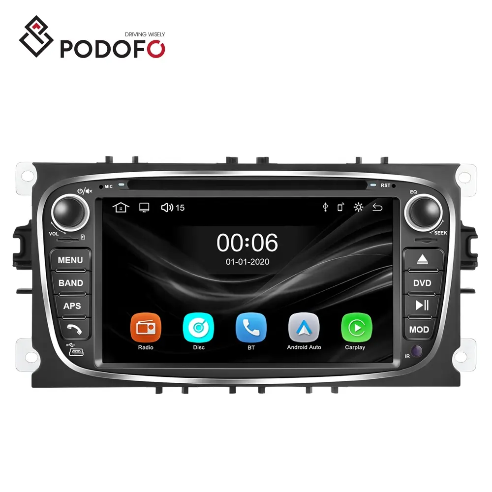 Podofo 7 ''Auto Dvd-Speler Carplay/Android Auto Stereo Radio Cd-Speler Bt Fm Voor Ford Focus/S-Max/Mondeo/Galaxy/C-Max/Kuga