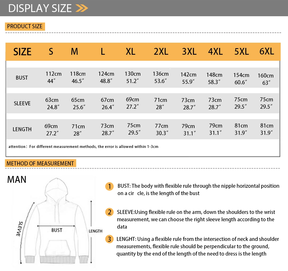 Men Hoodies SIZE