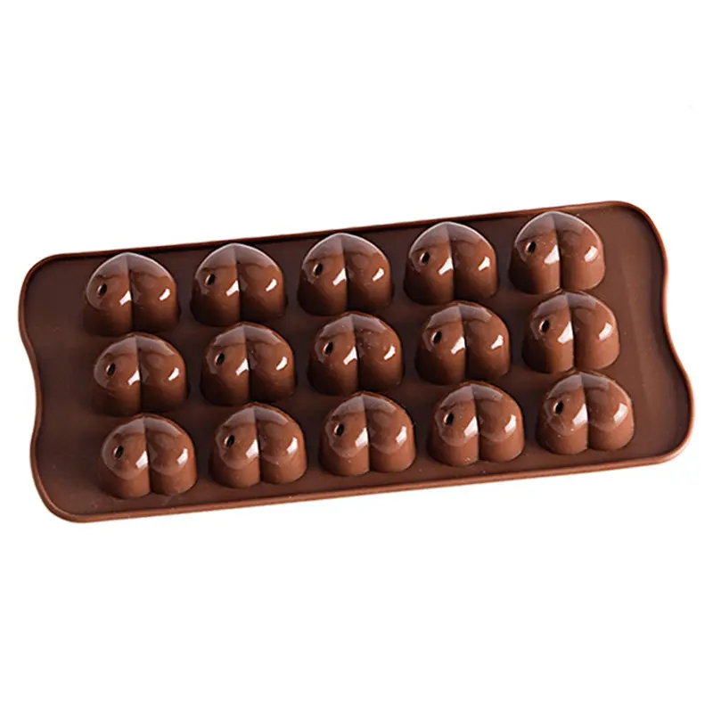 Cetakan Dekorasi Kue bentuk hati cinta cetakan coklat permen silikon kelas makanan tidak lengket DIY 15 lubang