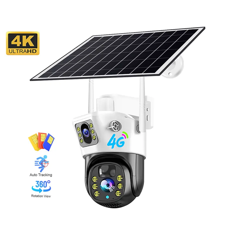 V380 Pro Ultra Hd 4k kablosuz 4g güneş güvenlik kamerası açık güvenlik kamera sistemi 4g 3g Sim kart Lte Ptz GÜNEŞ PANELI Ip kamera