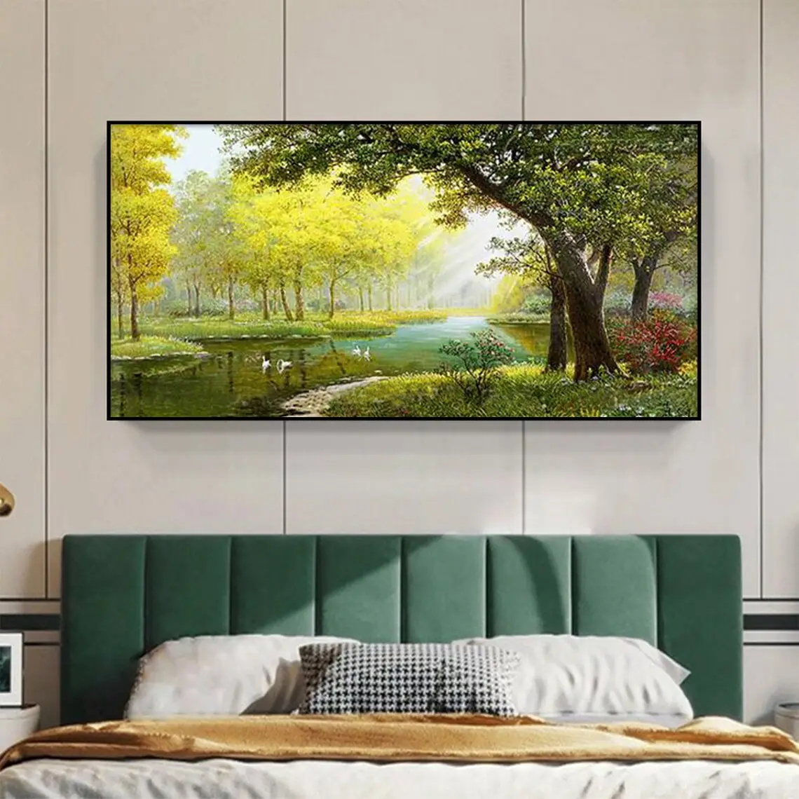 Grande forêt peinture à l'huile sur toile arbre vert peinture abstraite printemps décoration murale chambre décoration de la maison