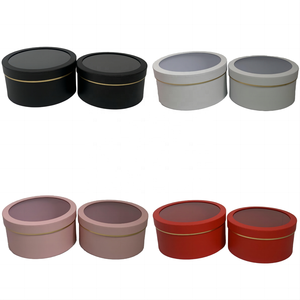 Stok (özel kabul) yüksek kaliteli düz renk 2 takım yuvarlak kutu yuvarlak pvc pencere ile çiçek hediye kutusu çiçek paketleme kutusu hediye - Product Image 1