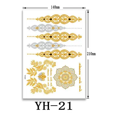 New design gold leaf Temporary golden wedding hand sticker paper henna tattoo stickers