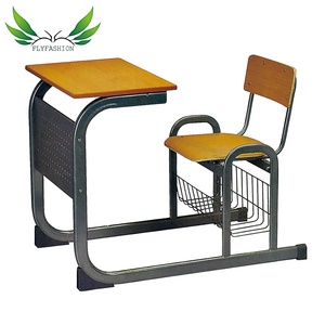 カスタマイズされた学校家具子供研究テーブル結合椅子教室木製テーブルセットフルハードメタルフレーム付き - Product Image 1