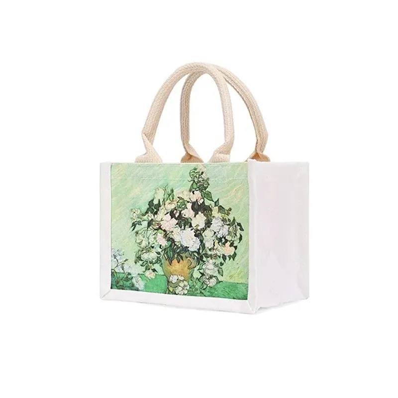 In stock modern design cotton canvas tote bag waterproof canvas grocery shopping bag with print painting pattern