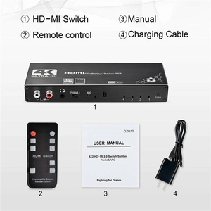 JustLink 4K 4x2 <strong>HDMI</strong> Switcher <strong>Splitter</strong> 4 <strong>Input</strong> 2 <strong>Output</strong> Switch with ARC R/L 3.5mm Aux Coaxial SPDIF Audio Extractor