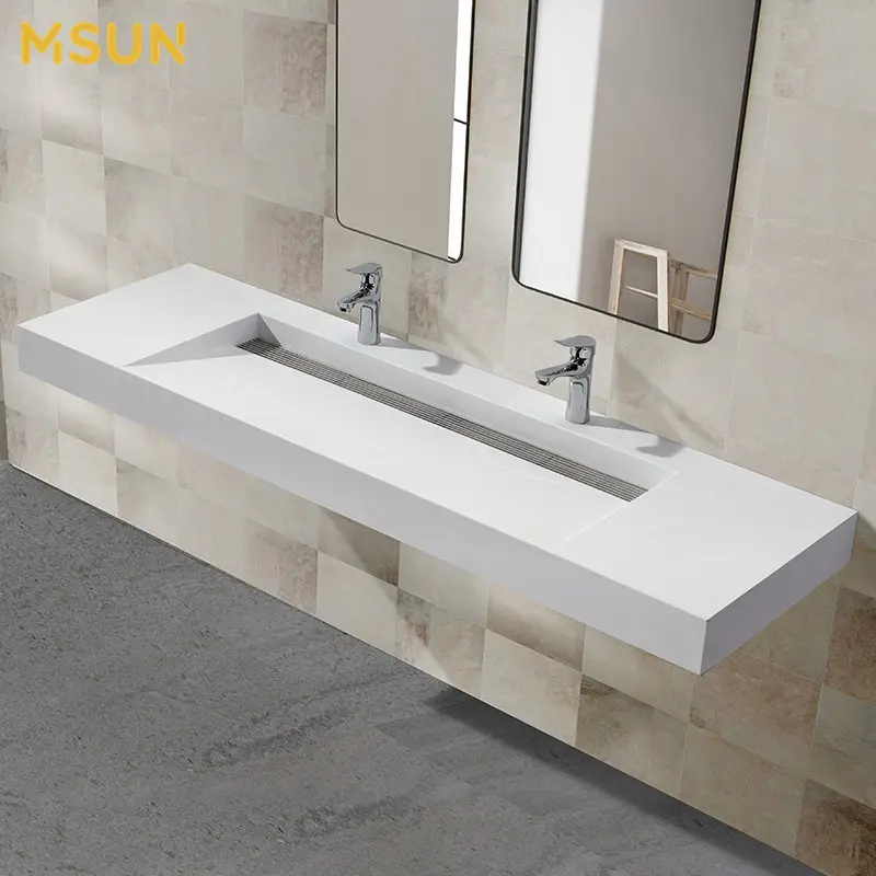 Bagno moderno superficie solida lavello di pietra artificiale di lavaggio mobile lavabo a parete rettangolare lavello