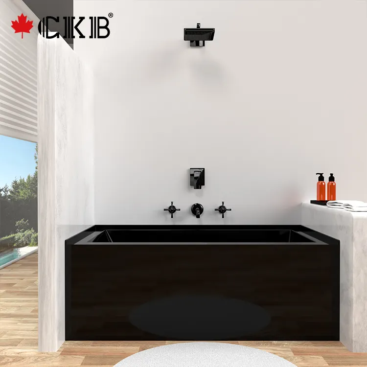 CKB OEM ODM встраиваемый левый правый сливной прямоугольный черный акриловый фартук для ванной комнаты
