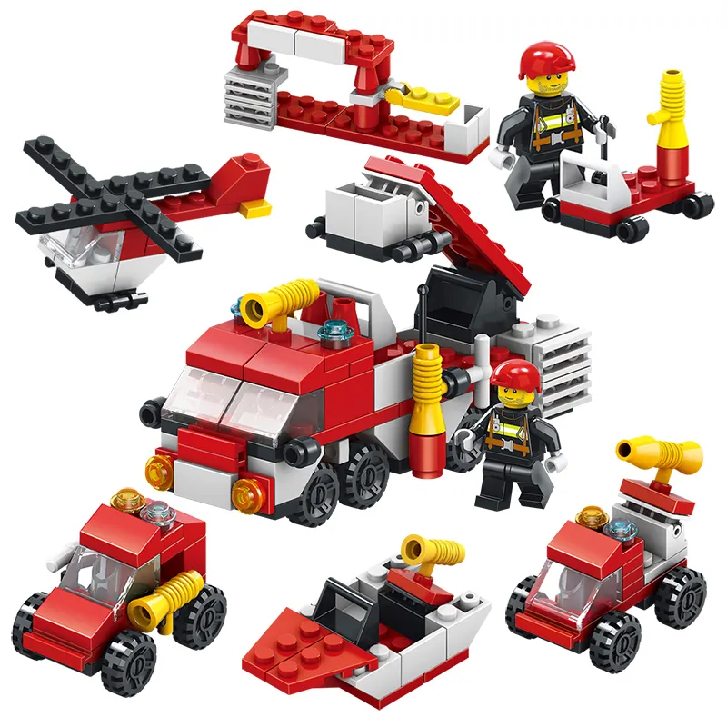 LELE BROTHER 6-IN-1 City Fire Rescue Building Block Plastic Fire Fighter Truck Construction Toys