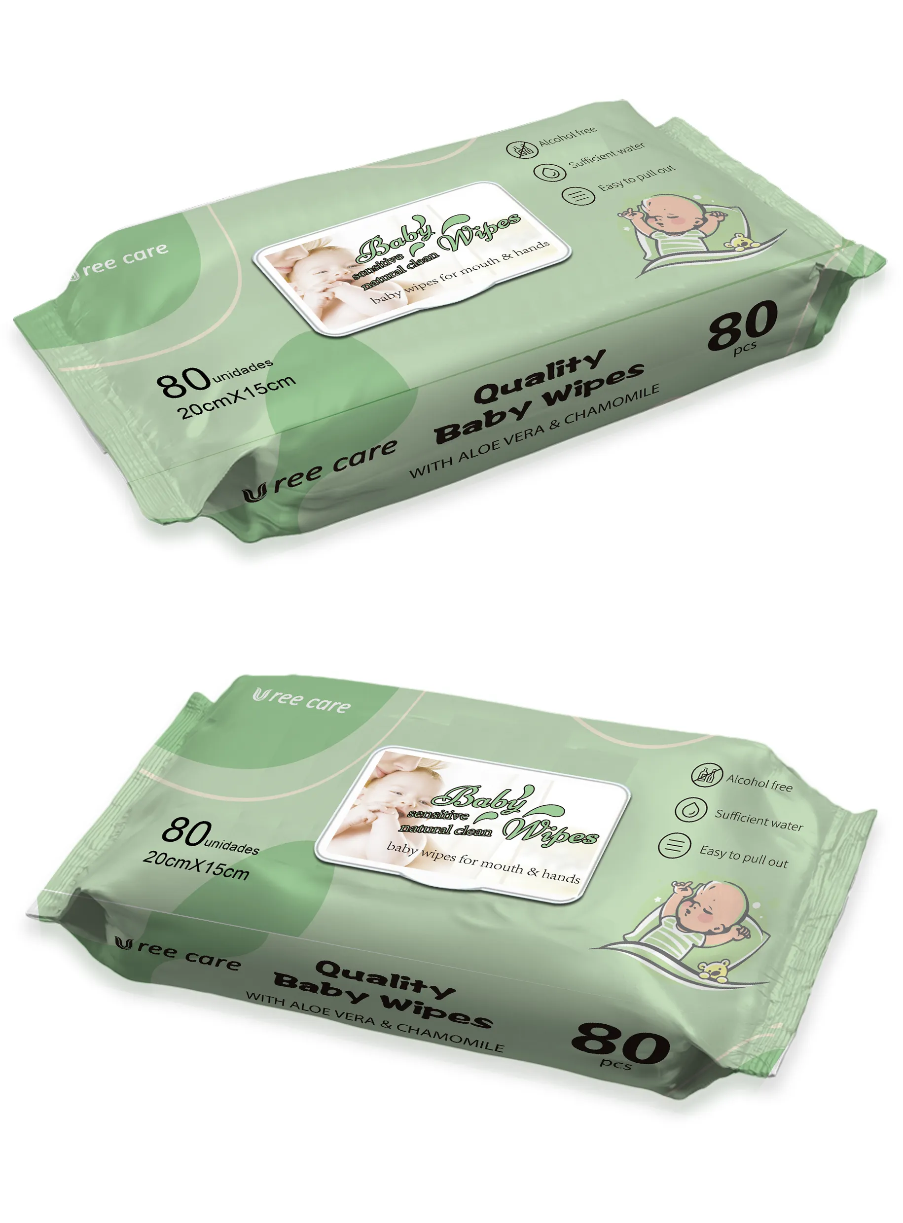 Commercio all'ingrosso per la cura della pelle senza alcool in cotone organico salviettine umidificate per bambini etichetta privata OEM per la pulizia delle salviette